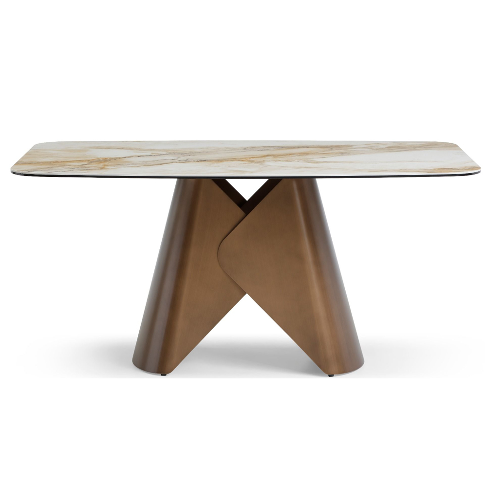 Jarsen Large White Pandora Classico Ceramic Top Dining Table with Brass Base