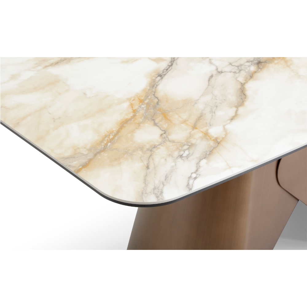 Jarsen Large White Pandora Classico Ceramic Top Dining Table with Brass Base