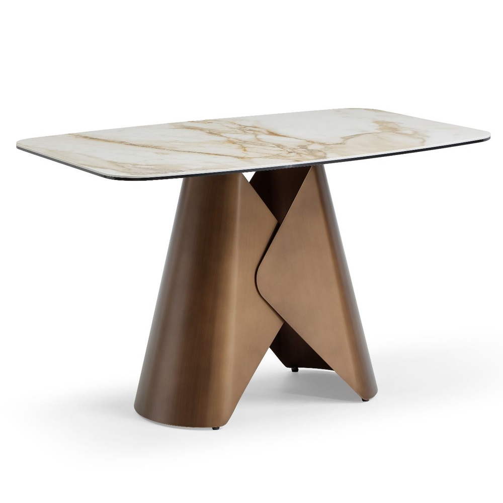 Jarsen Small White Pandora Classico Ceramic Top Dining Table with Brass Base