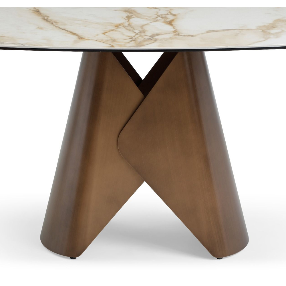 Jarsen Small White Pandora Classico Ceramic Top Dining Table with Brass Base