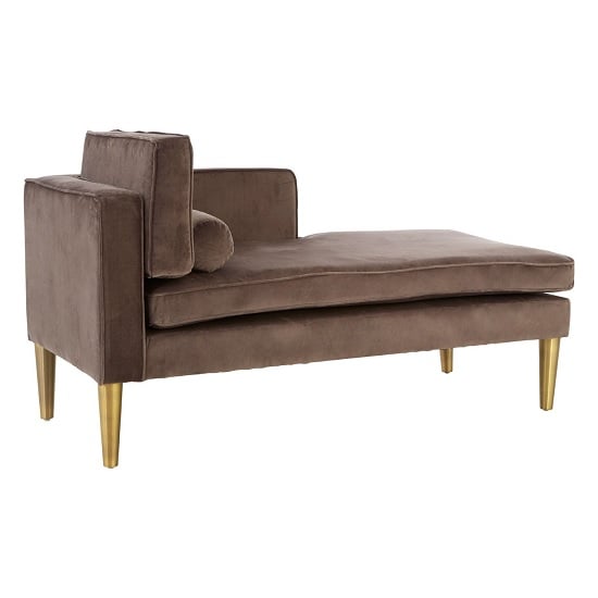 Product photograph of Jasmine Left Arm Velvet Lounge Chaise With Gold Legs In Grey from Furniture in Fashion