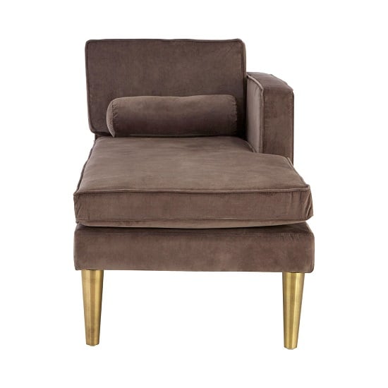 Jasmine Left Arm Velvet Lounge Chaise With Gold Legs In Grey
