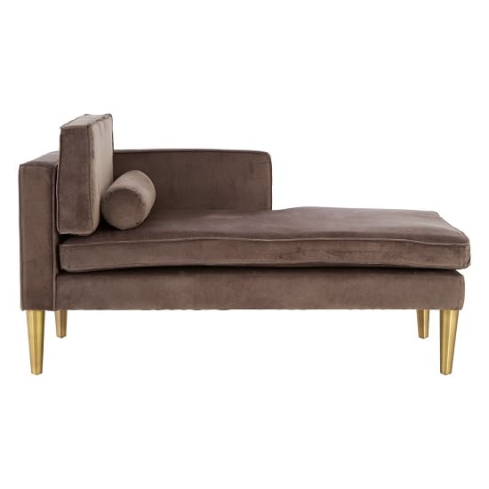 Jasmine Left Arm Velvet Lounge Chaise With Gold Legs In Grey