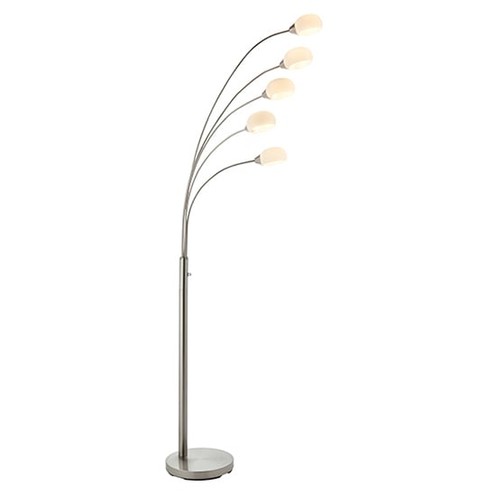 Photo of Jaspa 5 lights white glass floor lamp in satin nickel