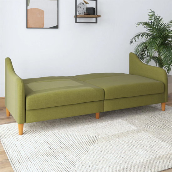 Jamaica Linen Fabric Sofa Bed With Wooden Legs In Green