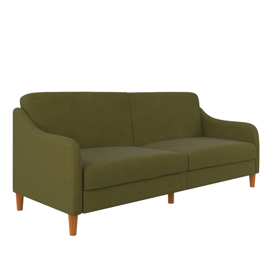 Jamaica Linen Fabric Sofa Bed With Wooden Legs In Green