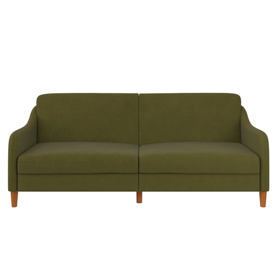 Jamaica Linen Fabric Sofa Bed With Wooden Legs In Green