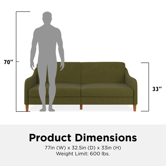 Jamaica Linen Fabric Sofa Bed With Wooden Legs In Green