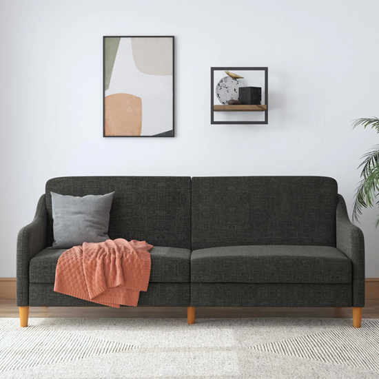 Jamaica Linen Fabric Sofa Bed With Wooden Legs In Grey