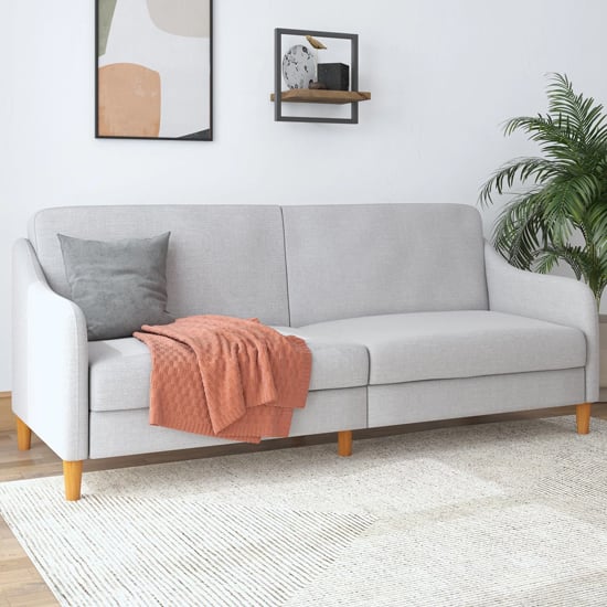 Product photograph of Jaspar Linen Fabric Sofa Bed With Wooden Legs In Light Grey from Furniture in Fashion