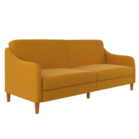 Jamaica Linen Fabric Sofa Bed With Wooden Legs In Mustard