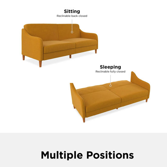 Jamaica Linen Fabric Sofa Bed With Wooden Legs In Mustard