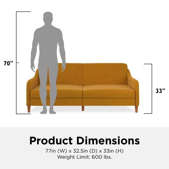 Jamaica Linen Fabric Sofa Bed With Wooden Legs In Mustard