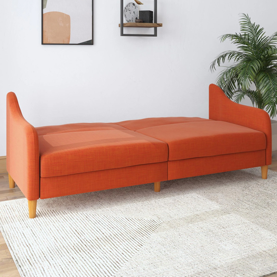Jamaica Linen Fabric Sofa Bed With Wooden Legs In Orange