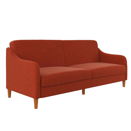Jamaica Linen Fabric Sofa Bed With Wooden Legs In Orange