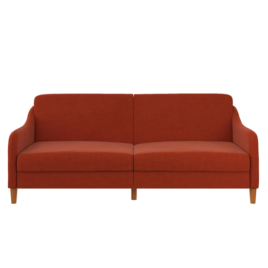 Jamaica Linen Fabric Sofa Bed With Wooden Legs In Orange