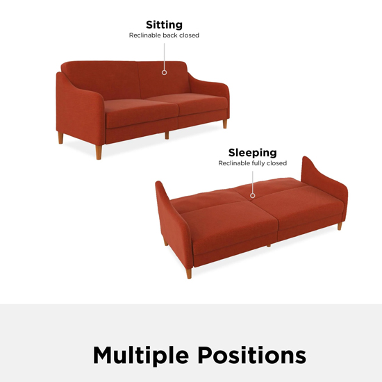 Jamaica Linen Fabric Sofa Bed With Wooden Legs In Orange