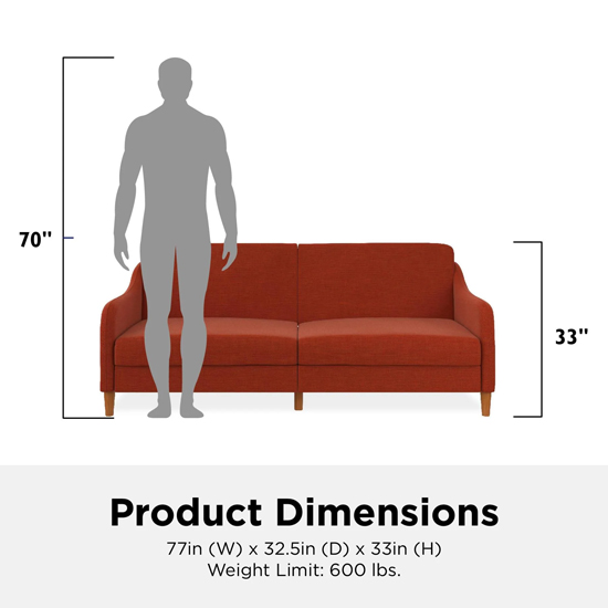 Jamaica Linen Fabric Sofa Bed With Wooden Legs In Orange