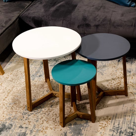 Photo of Jaspar wooden nest of 3 tables round in multicolour