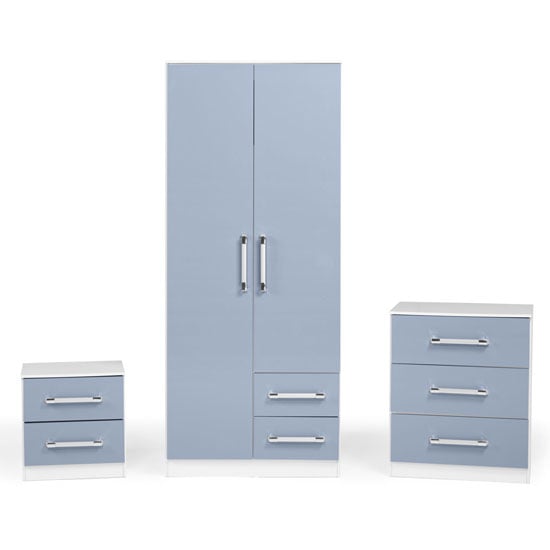 Ingrid 3Pc Bedroom Furniture Set In White And Blue High Gloss_2