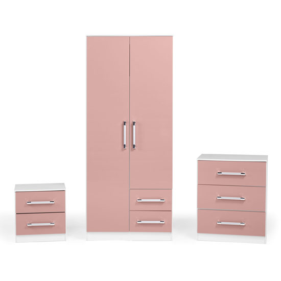 Ingrid 3Pc Bedroom Furniture Set In White And Pink High Gloss_2