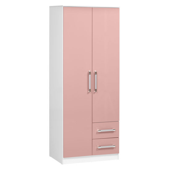 Ingrid 3Pc Bedroom Furniture Set In White And Pink High Gloss_3