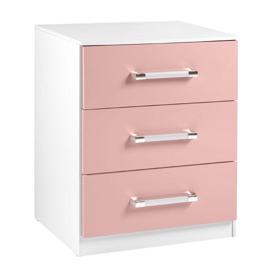 Ingrid 3Pc Bedroom Furniture Set In White And Pink High Gloss_4
