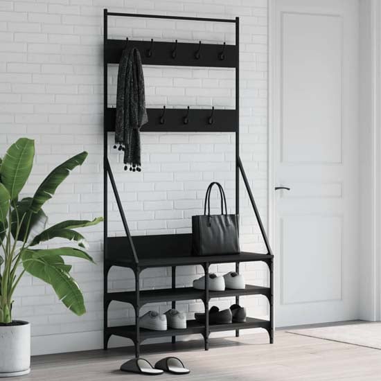 Product photograph of Jasper Wooden Clothes Rack With Shoe Storage In Black from Furniture in Fashion