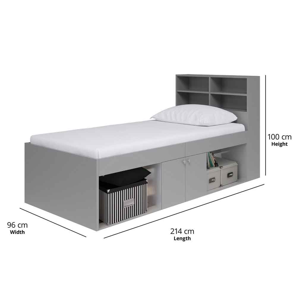 Jasper Wooden Low Single Bed In Grey