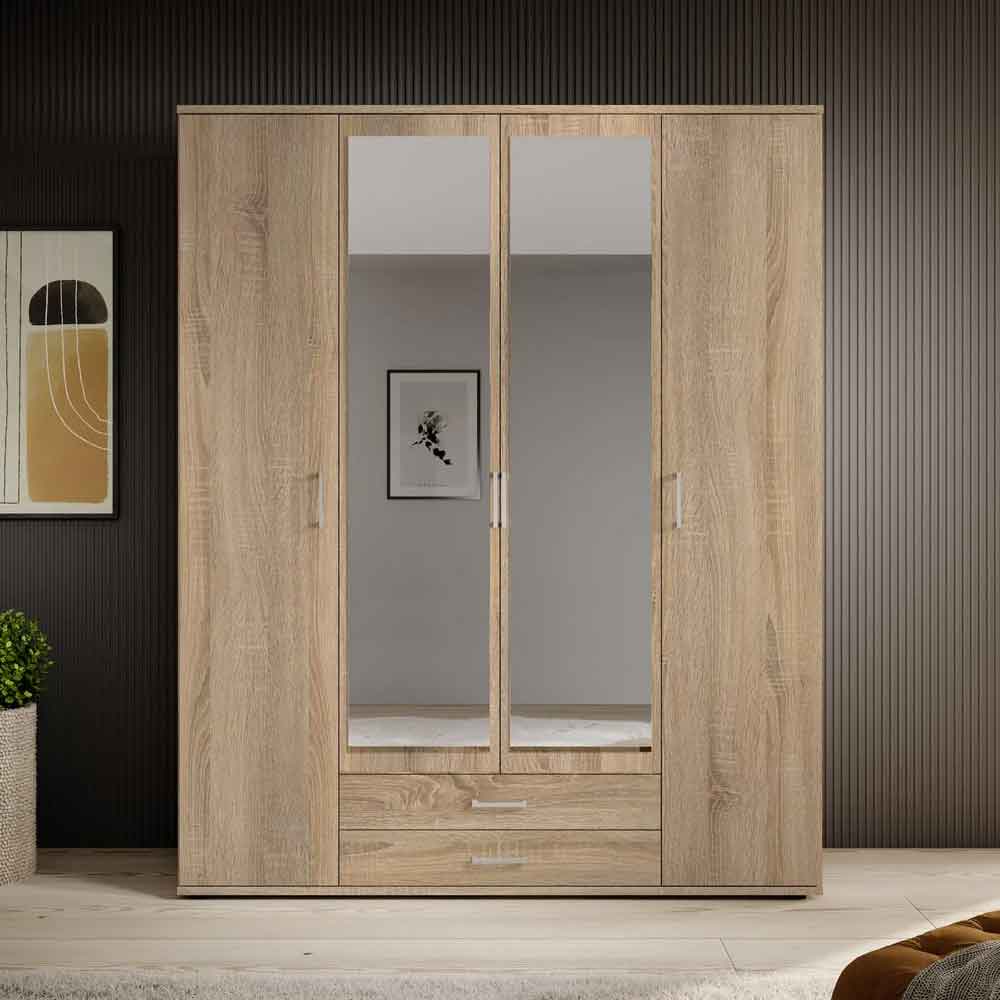 Kasper Wooden Wardrobe With 4 Doors 2 Drawers - Oak Sonoma