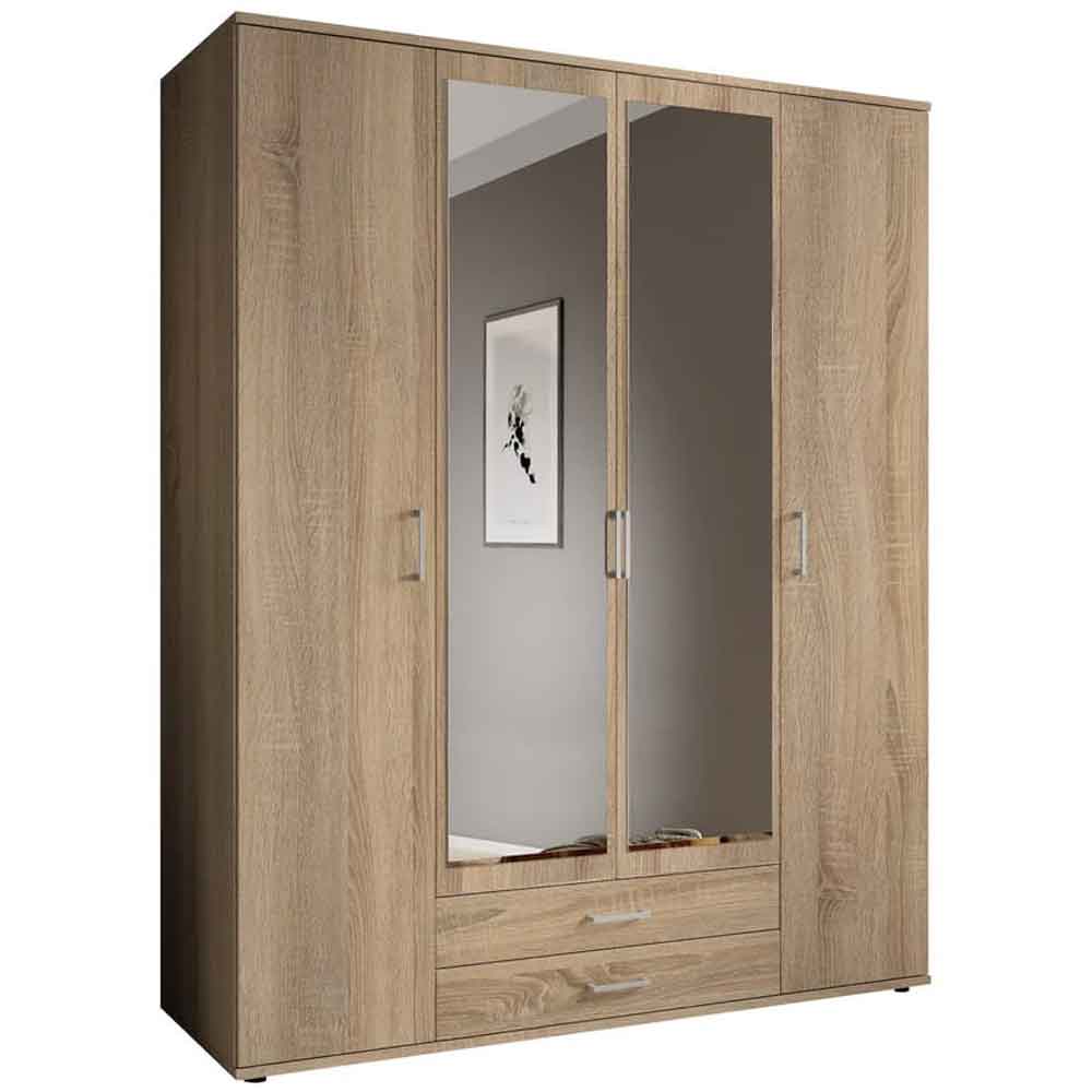 Kasper Wooden Wardrobe With 4 Doors 2 Drawers - Oak Sonoma