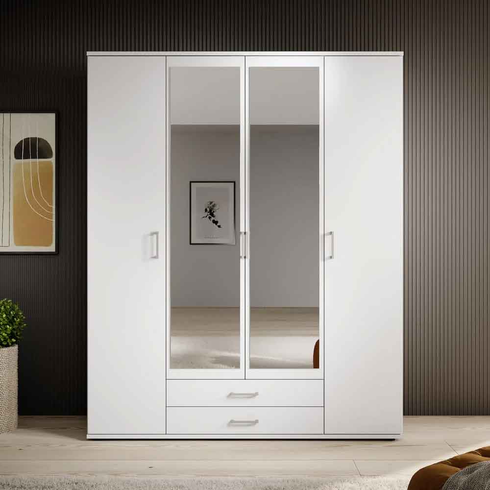 Kasper Wooden Wardrobe With 4 Doors 2 Drawers - White