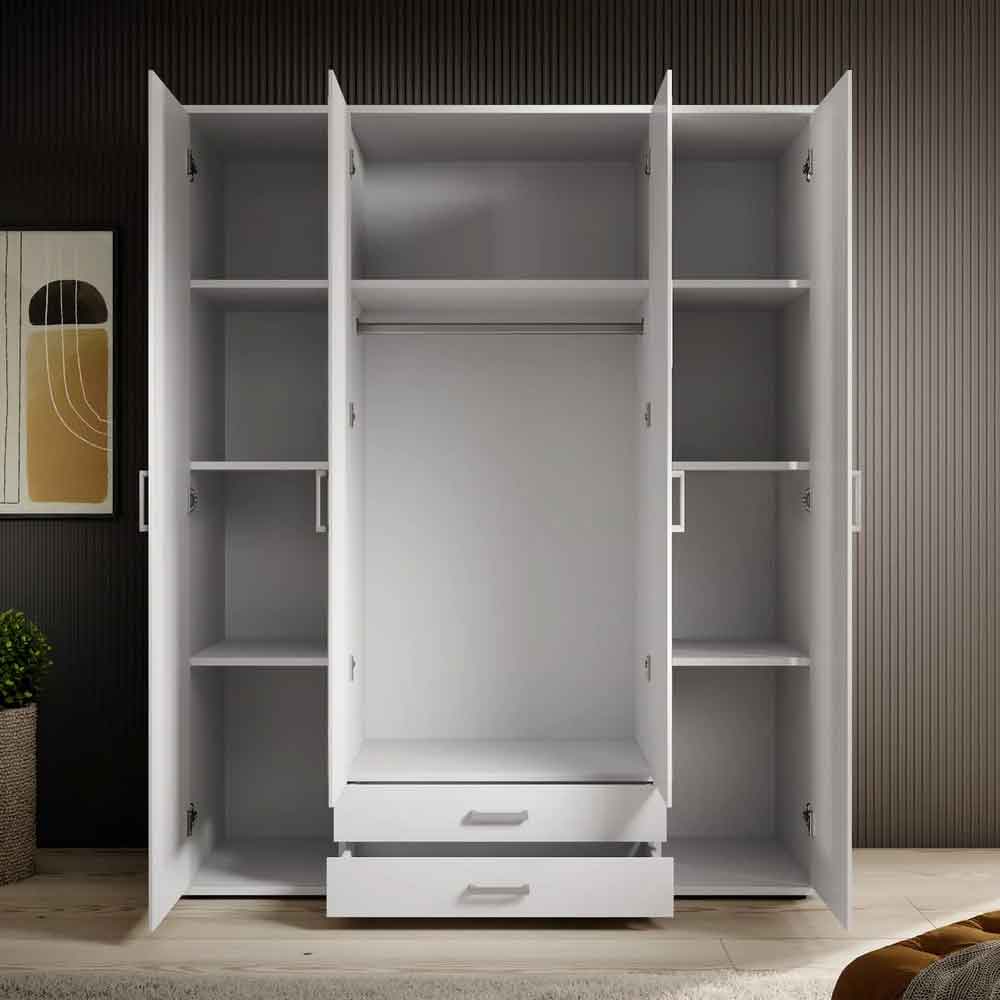 Kasper Wooden Wardrobe With 4 Doors 2 Drawers - White