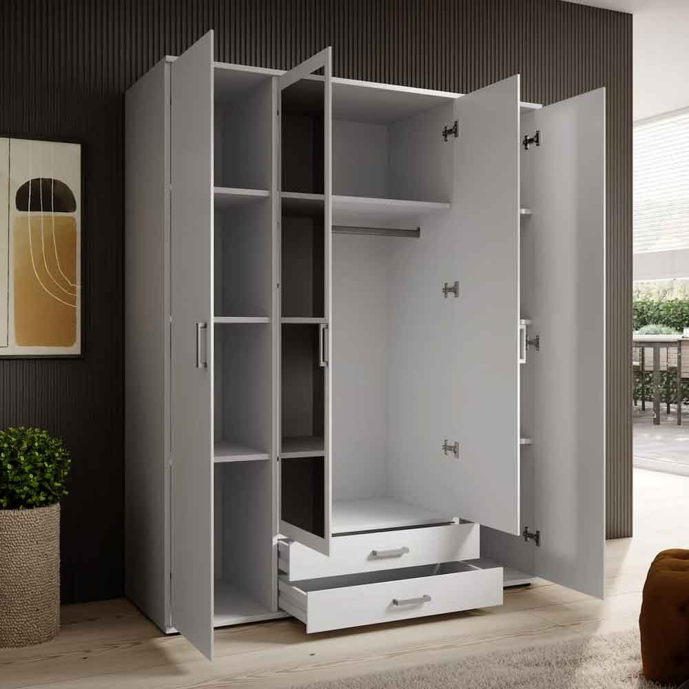 Kasper Wooden Wardrobe With 4 Doors 2 Drawers - White