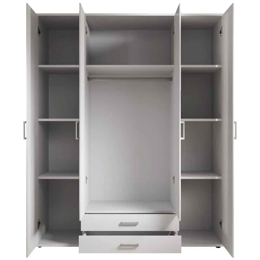 Kasper Wooden Wardrobe With 4 Doors 2 Drawers - White