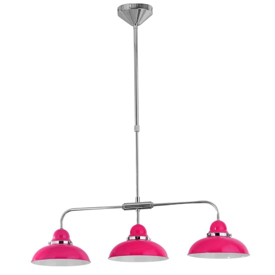 Product photograph of Jaspro 3 Steel Shades Pendant Light In Pink And Chrome from Furniture in Fashion