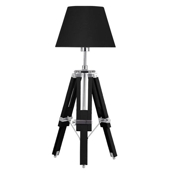 Photo of Jaspro black fabric shade table lamp with wooden tripod base