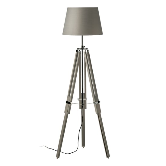 Product photograph of Jaspro Grey Fabric Shade Floor Lamp With Wooden Tripod Base from Furniture in Fashion