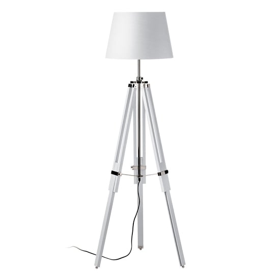 Jaspro White Fabric Shade Floor Lamp With Wooden Tripod Base