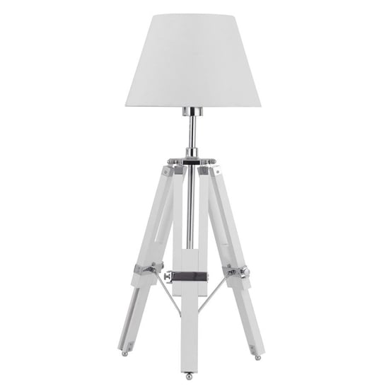 Photo of Jaspro white fabric shade table lamp with wooden tripod base