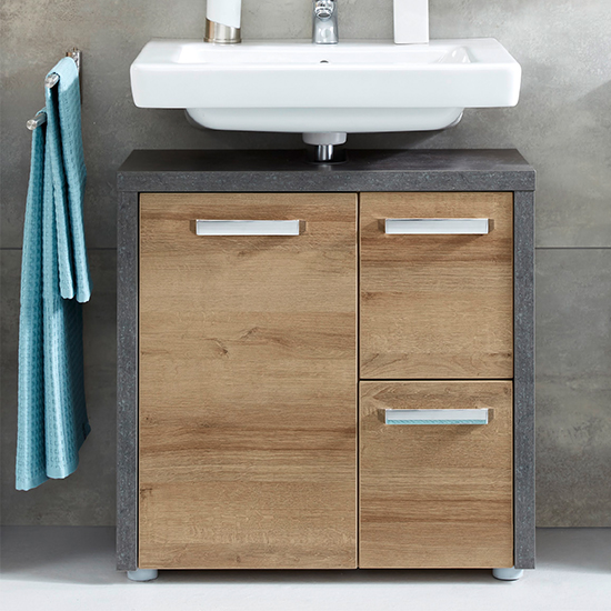 Java Bathroom Vanity Unit In Dark Cement Grey And Oak