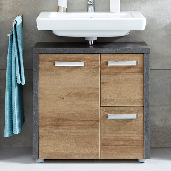 Read more about Java bathroom vanity unit in dark cement grey and oak