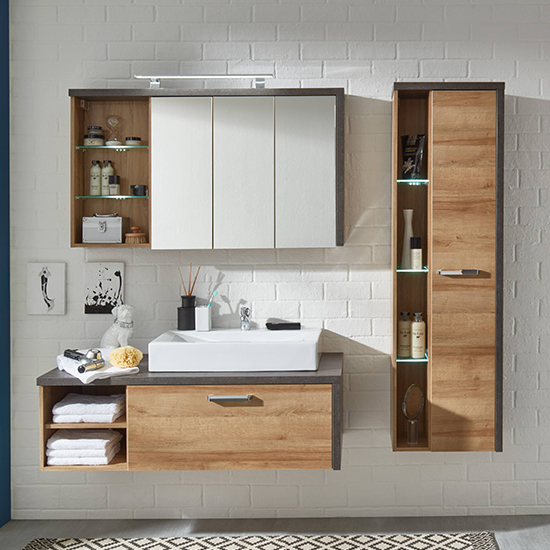 Read more about Java led bathroom furniture set 2 in dark cement grey and oak