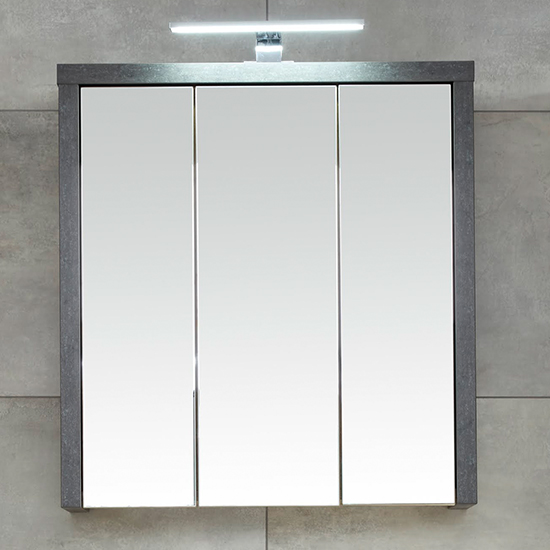 Java LED Bathroom Mirrored Cabinet In Oak And Dark Cement Grey