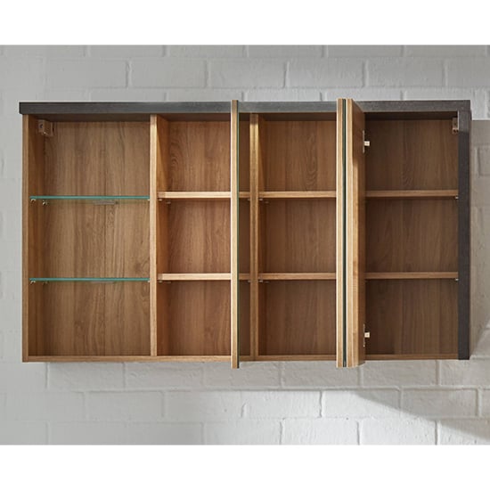 Java Mirrored Cabinet With Shelf In Oak And Dark Cement Grey_2