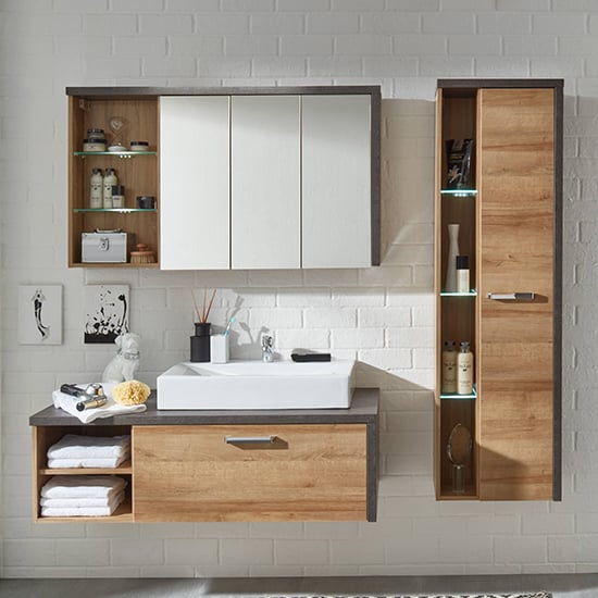 Java Mirrored Cabinet With Shelf In Oak And Dark Cement Grey_5