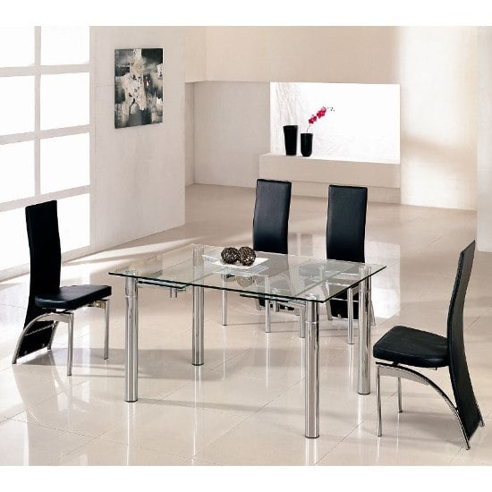 Alicia Extending Dining Table In Clear Glass With Chrome 299 95 Go Furniture Co Uk