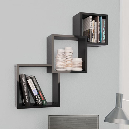 Read more about Javana high gloss cube wall shelf in black