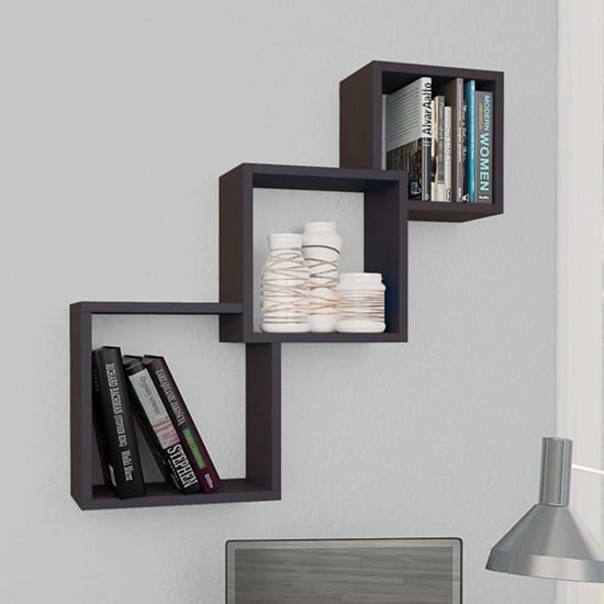 Product photograph of Javana High Gloss Cube Wall Shelf In Grey from Furniture in Fashion