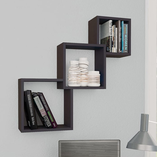 Javana High Gloss Cube Wall Shelf In Grey